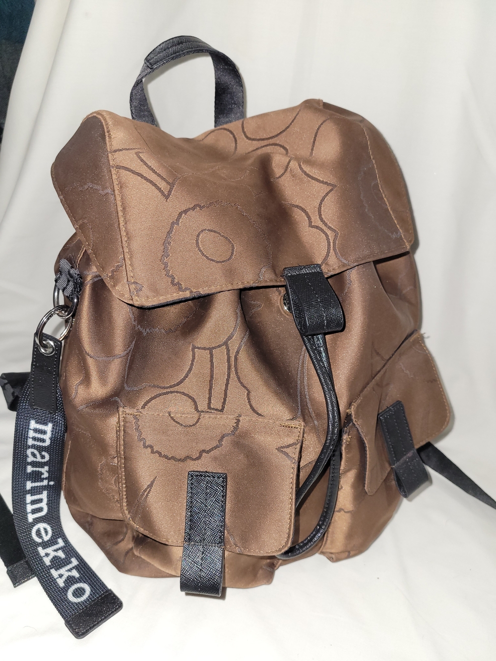 Marimekko Brown Floral Nylon Backpack...Unisex